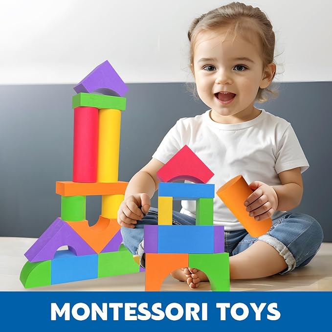 Large Foam Blocks for Toddlers 2-4 Years, Big Building Blocks Set, Soft Stacking Blocks, Education & Learning Montessori Toys for 18+ Month Old Boys&Girls (61PCS)