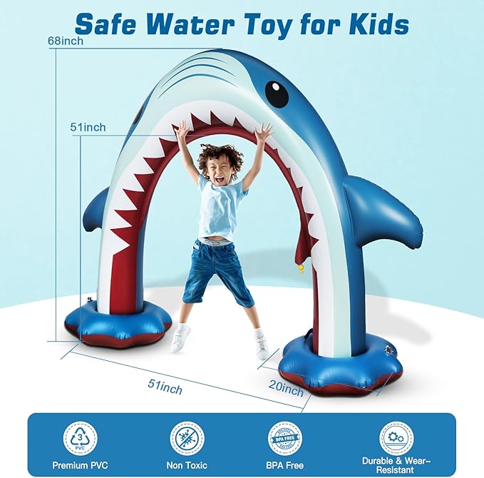 Anpro Giant Shark Sprinkler Kids Inflatable Water Toy Summer Outdoor Play Sprinkler