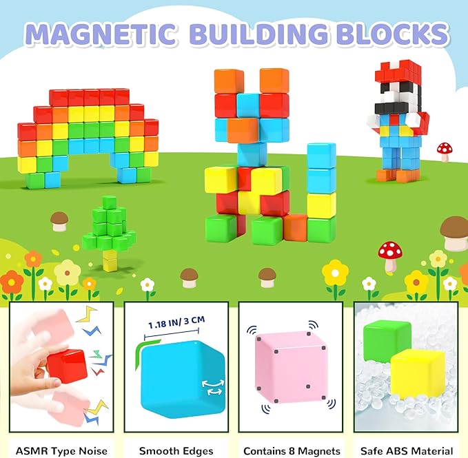 Magnetic Blocks 1.18 inch, Large Magnetic Cube Toy for Sensory STEM Education Preschool Magnet Toys for 3 4 5 6 Year Old Boys and Girls,Christmas Birthday Gifts for Kids Age 3+
