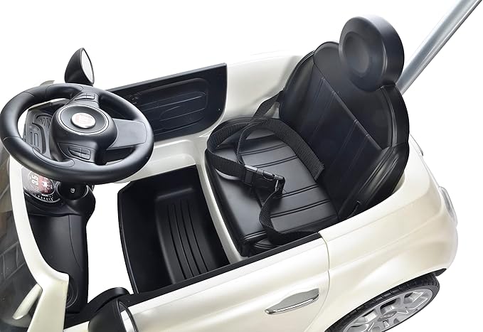 Best Ride On Cars Fiat 500 Push Car, with Stroller, Adjustable Footrest and Handle, Horn, Music, Stable Wheels, For Kids Aged 2-3 Years, 37 x 19 x 12 inches, Large, White