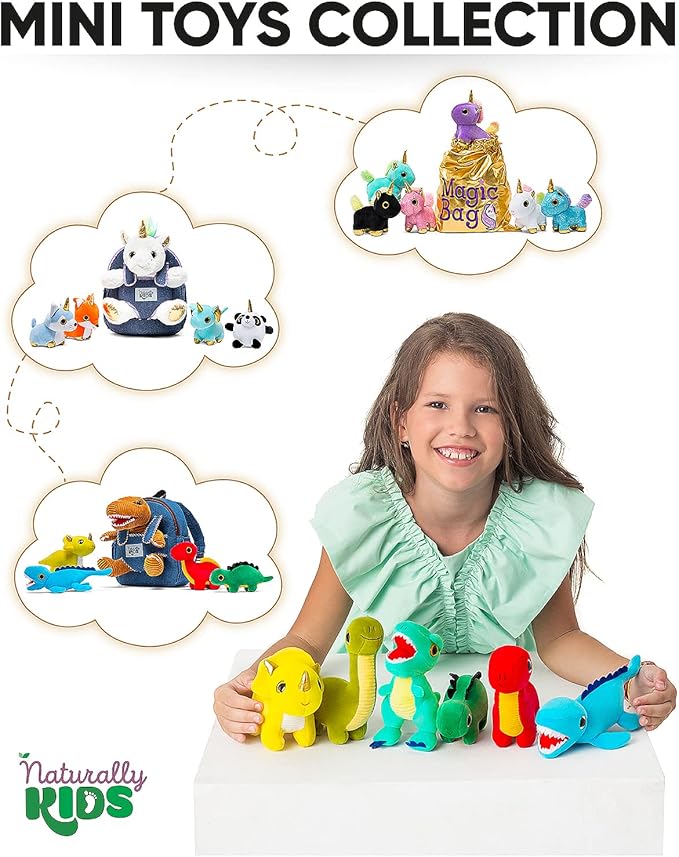 Naturally KIDS Stuffed Animal, Toddler Gifts for Boys, Girls, Plush Dinosaur Toys Set 6
