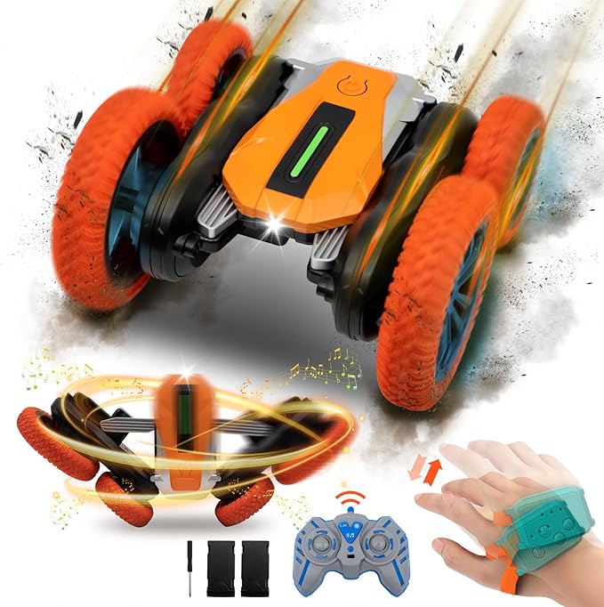 Hand Gesture Sensing Double-Sided Remote Control Car,360ยฐ 4wd Off-Road with Lights & Music Indoor/Outdoor Toy for 6-12 Age Boys Birthday Gift (Orange)