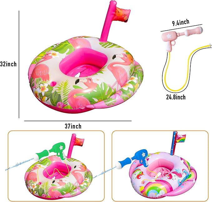 4 Pack Flamingo Unicorn Pool Floats, Swimming Pool Tubes (2Pcs Pool Floats and 2 Pcs Water Guns), Inflatable Pool Floatie, Water Battle Games for Kids