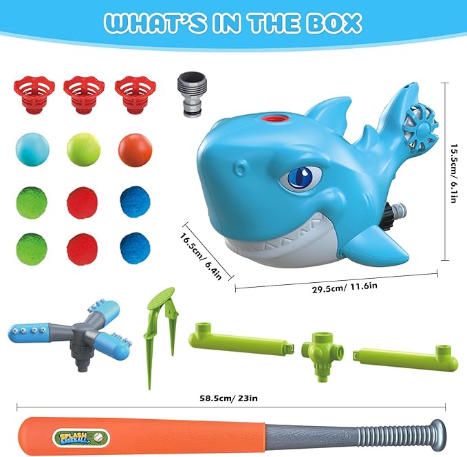 Splash Baseball Outdoor Water Toy, 3-in-1 Whale Sprinkler Set, DIY Assembly Kids Game