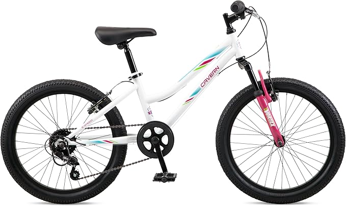 Cavern Mountain Bike for Youth or Adult Boys Girls, 7 or 21-Speed Twist Shifter Options, 20/24/26-Inch Wheels, 11 to 17.5-Inch Steel Frame, Front Suspension, Kickstand Included