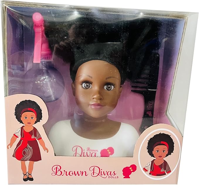 Black African Brown Styling Head Dolls with Curly Afro Hair and 5 Accessories, for Kids, Kids Toys for Ages 3 Up