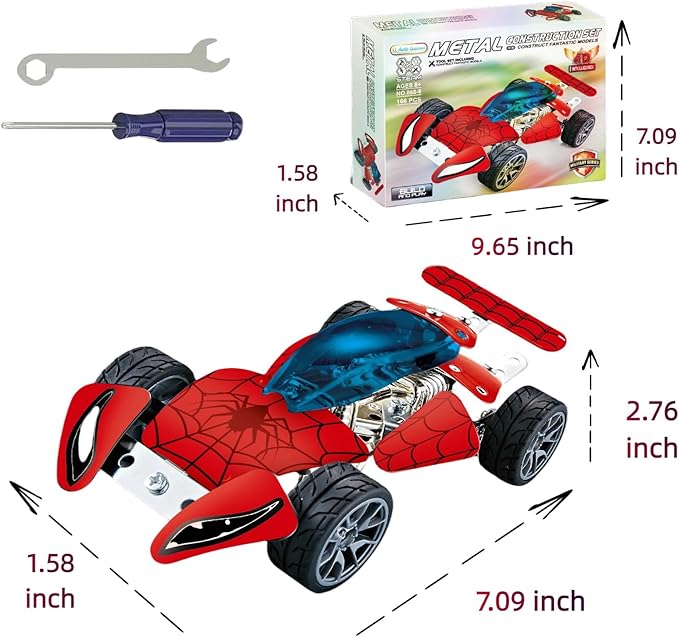 Metal Model Car Building Assembly Toys 166 PCS STEM Erector Set - Spidermodel Car Vehicle Model Construction Set for Boys and Girls Ages 8+