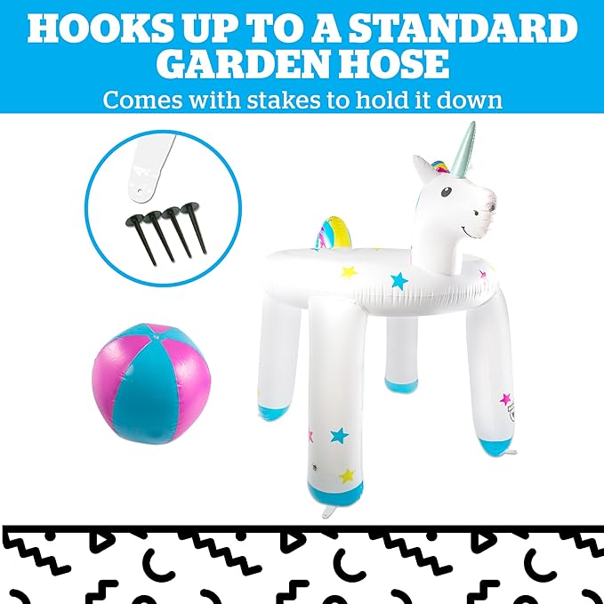 BigMouth Inc. Giant Inflatable Unicorn Ring Sprinkler, Fun Summer Backyard Water Games & Splash Toy for Kids, 6 Feet Tall