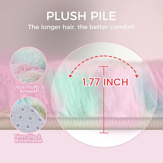 Ultra Soft Rug for Living Room, 8X10 Fluffy Shag Area Rug for Bedroom, Modern Shaggy Carpets Fuzzy Rug for Teens Dorm Nursery Home Decor Aesthetic, Upgrade Anti-Skid Durable, Rainbow