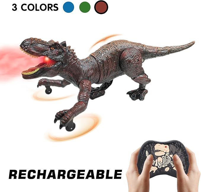 Remote Control Dinosaur Toys for Kids 3-5, 5-7, 8-12, 10-12, Electronic RC T Rex Dino Robot Toy for Boys, Top Christmas & Birthday Gifts for 6 7 8 9 10 11 & 12 Year Old Boys (Color: Brown)