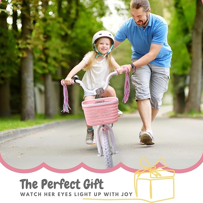 Girls Bike for Kids 3-5, Kids Bike with Training Wheels, Basket, Coaster Brake, Streamers, 16 inch Pink Pedal Bike for Kids, Birthday Gift