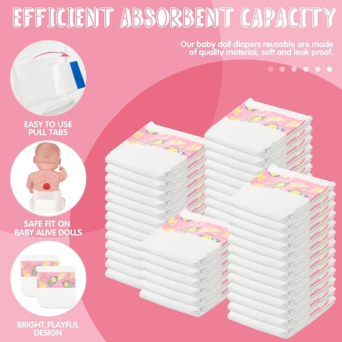 Libima 80 Pack Baby Doll Diapers Paper Reborn Doll Diapers Refill for 18-24 Inch Newborn Dolls Accessories Underwear Underpants, Ages 12 and Above, Dolls are Not Included