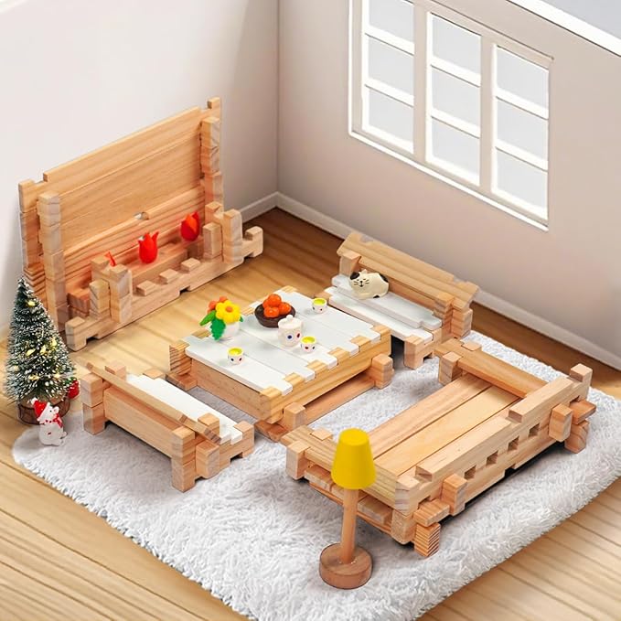 Jovi-mindly&Notchies 96 PCS Wooden Blocks Wooden Toys with Storage Bag, Preschool Learning Toys Wood Blocks Building for Kids Ages 4-8 Creative Construction Game,FSC Certified,Graduate Gifts