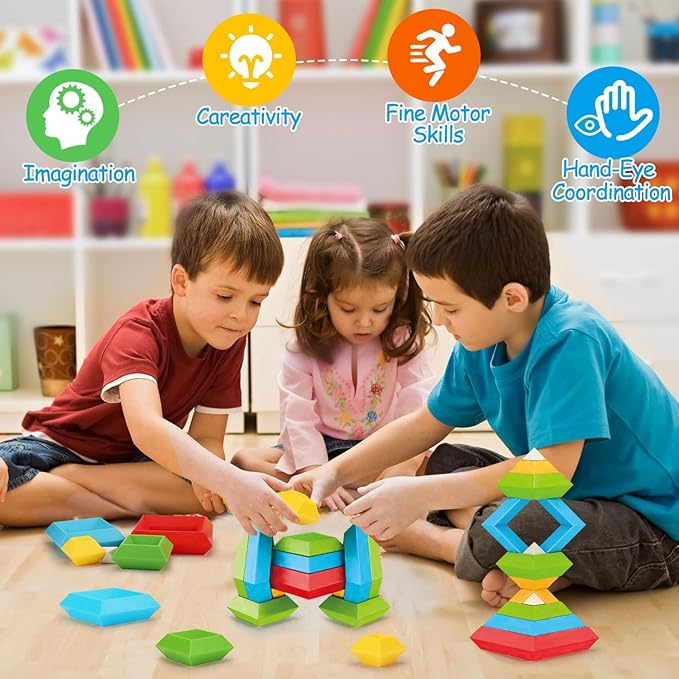 Tsomtto Montessori Toys for 1 2 3 4 5 Year Old Boys Girls Toddler 1-3 Preschool Learning Activities 30 Pcs Stacking Building Blocks STEM Stackable Educational Sensory Gifts for Kids Age 1-2 2-4