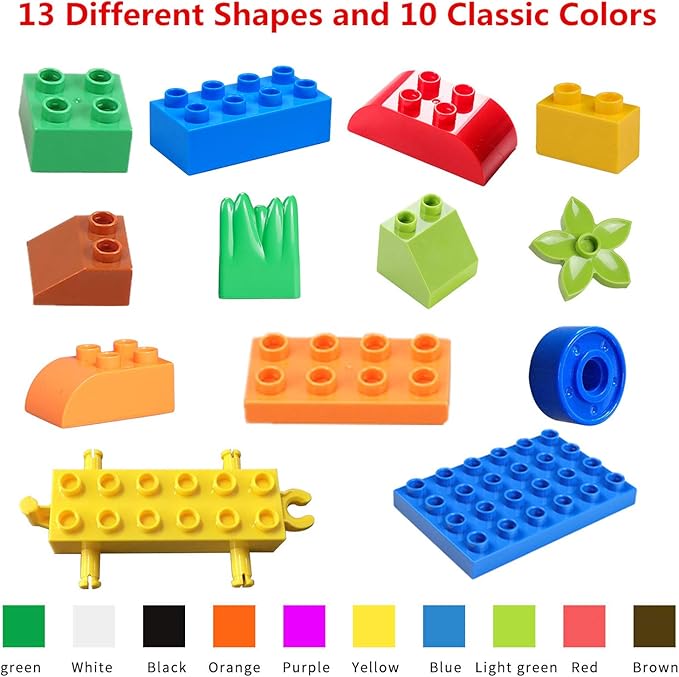 burgkidz Big Building Block Set - 214 Pieces Toddler Educational Toy Classic Large Size Building Block Bricks - 13 Fun Shapes and Storage Bucket - Compatible with All Major Bulk Bricks Set