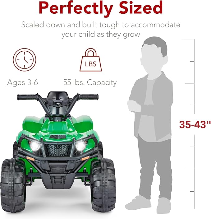 Best Choice Products 12V Kids Ride-On Electric ATV, 4-Wheeler Quad Car Toy w/Bluetooth Audio, 2.4mph Max Speed, Treaded Tires, LED Headlights, Radio - Kelly Green
