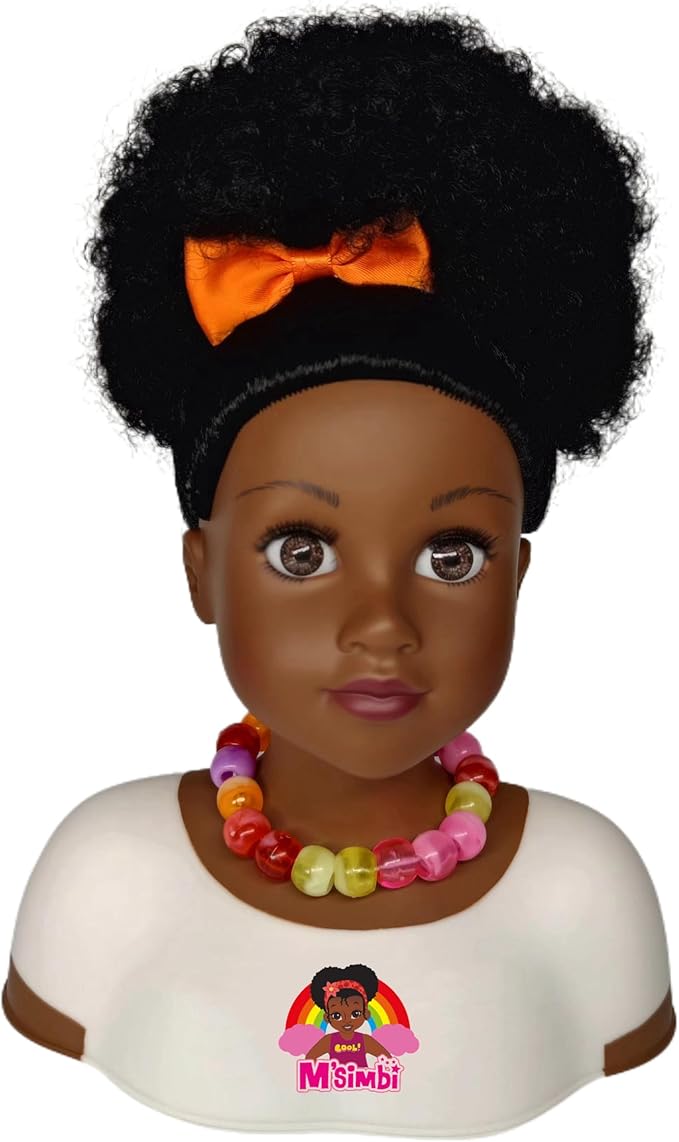 Black African Brown Styling Head Dolls with Curly Afro Hair and 5 Accessories, for Kids, Kids Toys for Ages 3 Up
