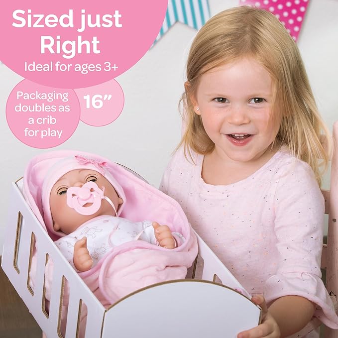 Adora 16 Inch Girl Baby Doll with Accessories Matching 9-Piece Set Including a Pacifier, Hospital, Bracelet, Diaper, and More Gift for Toddlers Ages 3+ Adoption Babies Collection - Cherish