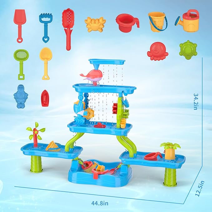 Water Table for Toddler, Rain Shower Splash Pond Toddler Water Table, Kids Water and Sand Activity Sensory Play Table, Summer Outdoor Toys for Toddlers 3-5 4-8 Years Old Boys Girls