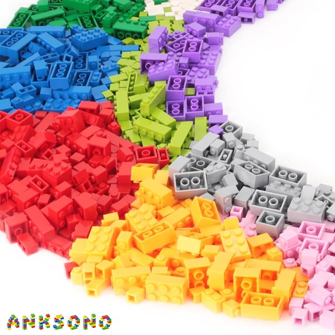 1000 Pieces Building Bricks, Classic Building Bulk Block for Kids with 12pcs Wheels Accessories, Windows, Doors, 2 Packs Studs Sticky Plate, Compatible with All Major Brands, Gfits for Kids