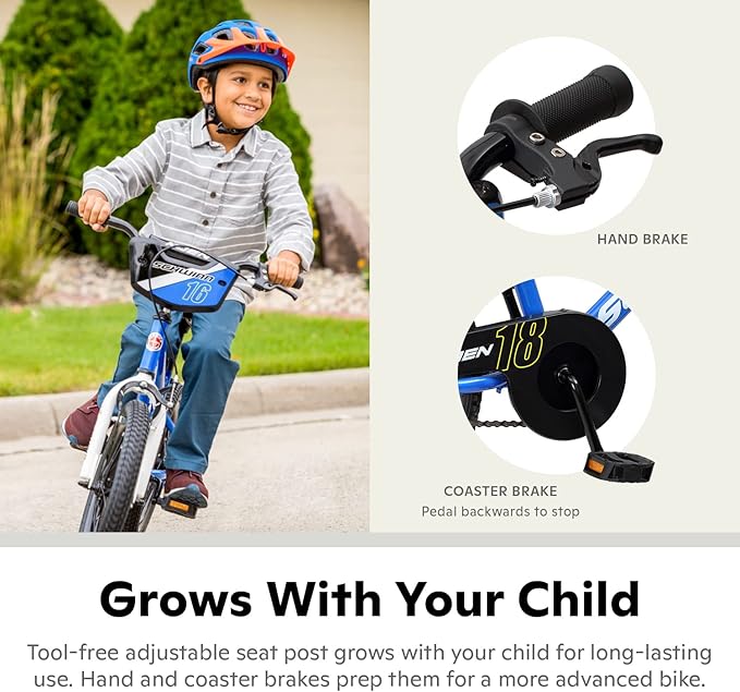 Schwinn Koen BMX Style Toddler and Kids Bike, For Girls and Boys, 18-Inch Wheels, With Training Wheels, Chain Guard, and Number Plate, Recommended Height 42-52 Inch, Blue