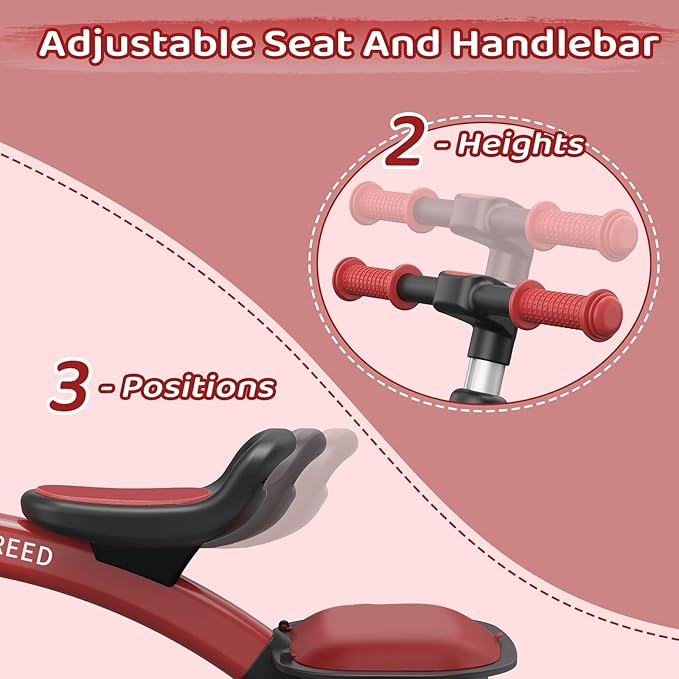 SEREED Toddler Tricycle for 2-5 Years Old Boys Girls, Adjustable Seat&Handlebar Trike, Removable Basket, Birthday Gift Idea for Kids Ages 2+ (Red Black)
