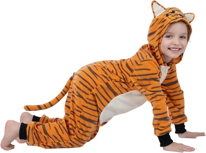 Sincere Party Tiger Onesie Novelty Tiger Jumpuit with EMB Face Costume for Kids M(6-8)