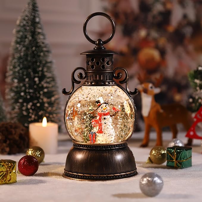 Christmas Snow Globes, Glittering Christmas Music Box Snowman Christmas Trees with 8 Songs,Christmas Lanterns for Indoor Holiday Table Party Gifts