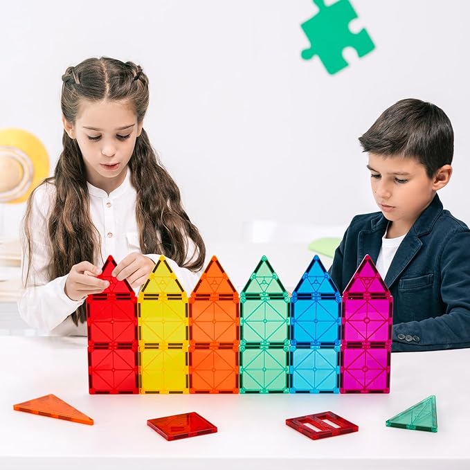 FNJO Magnetic Tiles, 110PCS Magnet Building Set, Magnetic Building Blocks,Construction STEM Learning and Playing Toys for Kids, Montessori Toy for Preschool Boys Girls