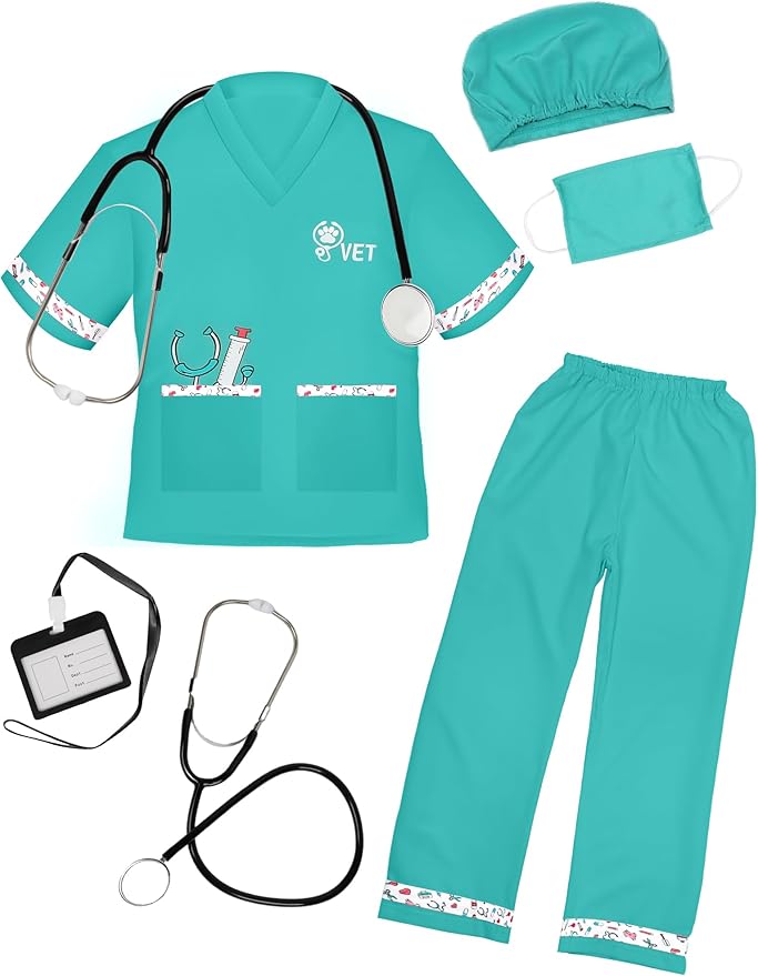 ANPHILE Kids Veterinarian Costume, Kids Doctor Vet Costume Outfit Pretend Play Dress Up Set for Career Day