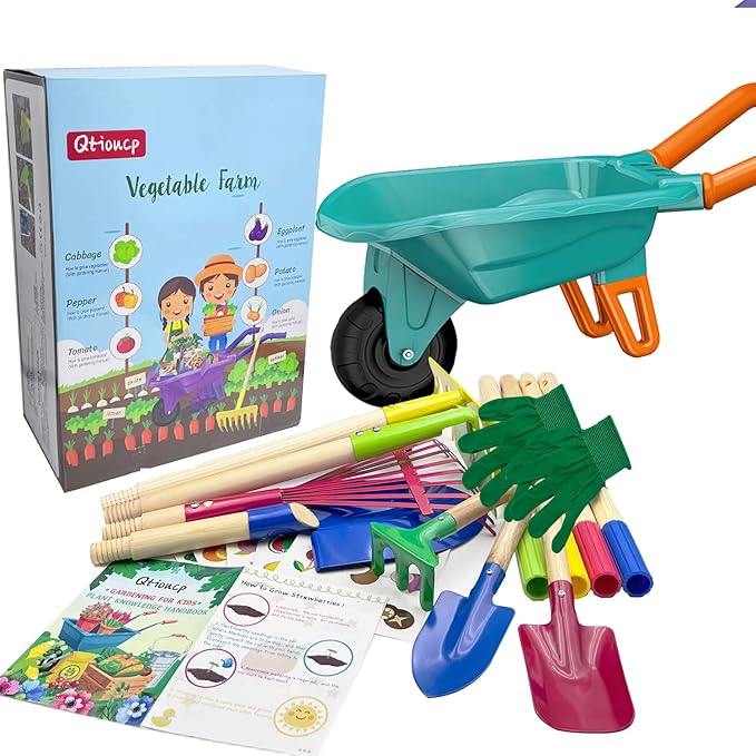Kids Gardening Tools Outdoor Toys Set Backyard Play with Wheelbarrow Educational STEM Learning Pretend Toys Outdoor Indoor for Toddlers Kids Boys Girls