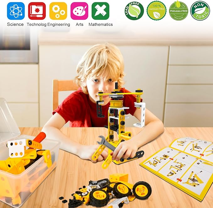HOMETTER Educational Building Toys, STEM Learning Toy, 10 in 1 Construction Set for Preschool Kids, Engineering Toys Creative Set, Christmas Idea Gift for Boys Age 5 6 7 8 9 10+ Years Old