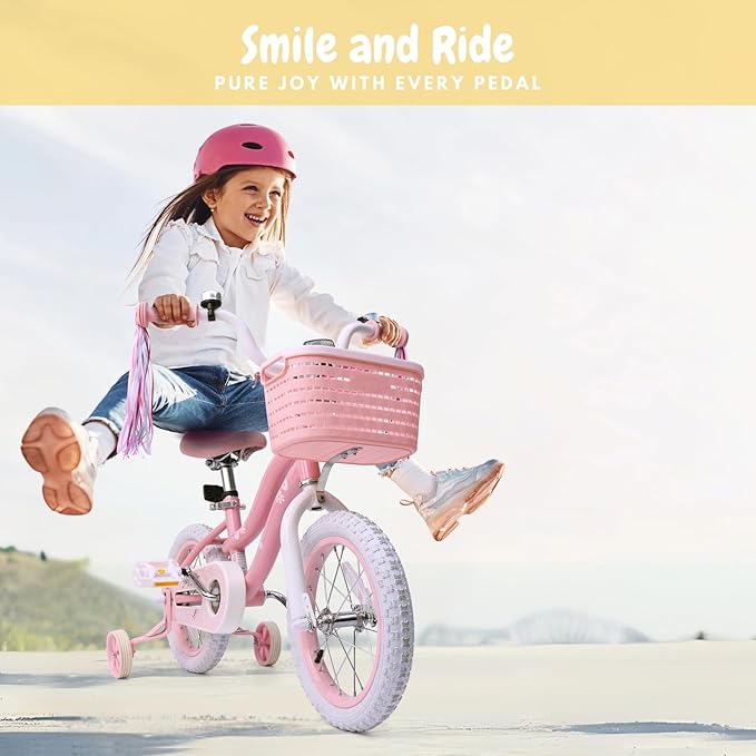 Girls Bike for Kids 3-5, Kids Bike with Training Wheels, Basket, Coaster Brake, Streamers, 16 inch Pink Pedal Bike for Kids, Birthday Gift
