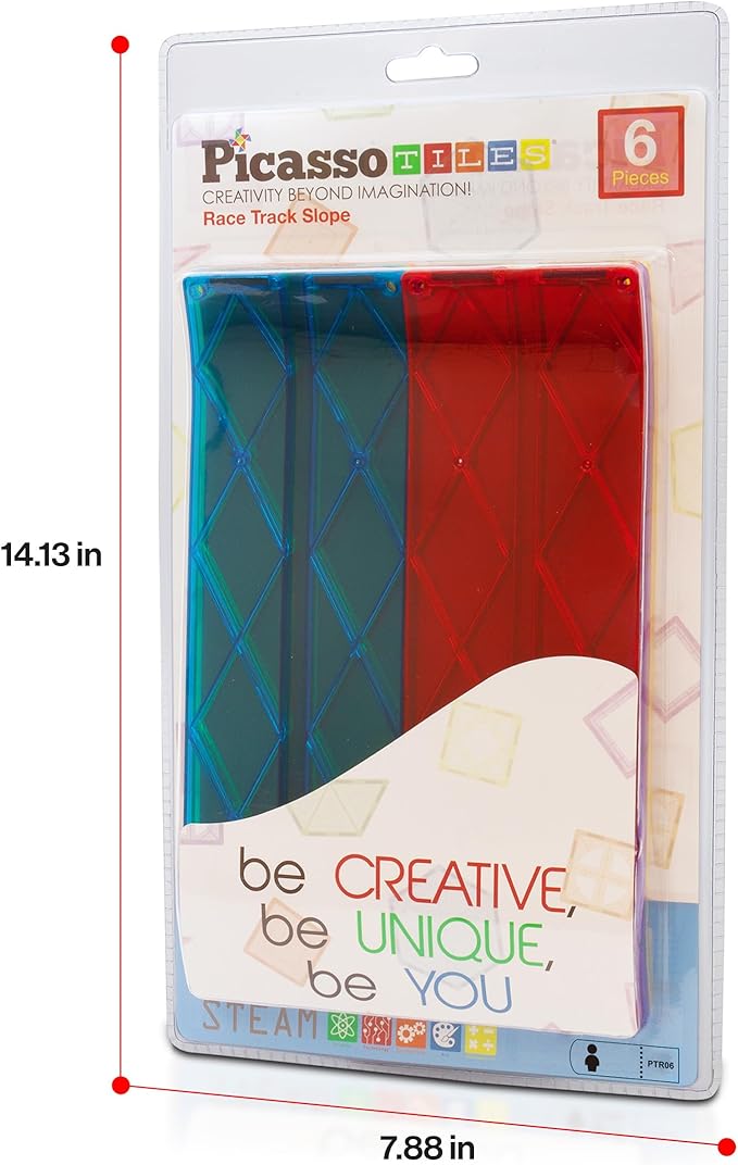 PicassoTiles 6 Piece Magnetic Tiles Race Track Ramp Accessories STEM Building Blocks Toys Magnet Tile Educational Construction Playset Boys Girls Brain Development and Creative Pretend Play Toy PTR06