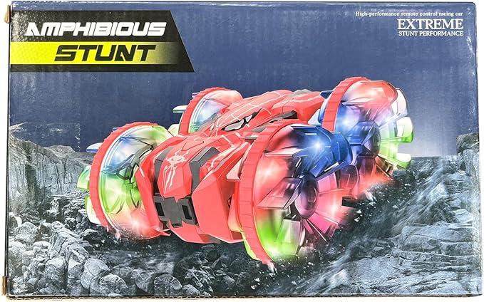 Waterproof Remote Control Car,4WD Amphibious 2.4 GHz RC Car Remote Control Boat,360°Rotation RC Stunt with LED Lights,Boys Girls Gifts All Terrain Water Beach Pool Toy