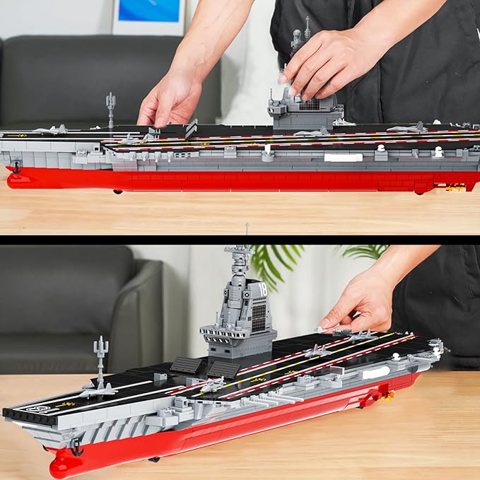 Aircraft Carrier WW2 Military Battleship Building Block Set, Large-SizedCruiser Toy, Military Battle Ship with Helicopter and City Lifeboat, Compatible with Lego Sets for Boys 8-14 & Adults (1514pcs)