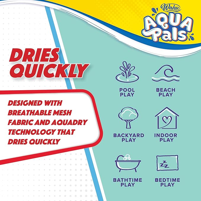 Wahu Aqua Pals Marvel Spider-Man Plush Water Toy for Kids Ages 2+ with AquaDry™ Technology, Washable Plush Doll Toy for Pool and Bathtub, Medium, Red/Blue