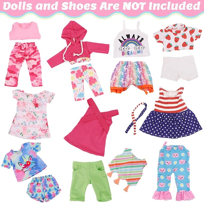 UNICORN ELEMENT 10 Sets American Doll Clothes Gift for 18 Inch Doll Clothes and Accessories Includeding 17 PCS Items Fit for 18 Inch Girl Doll