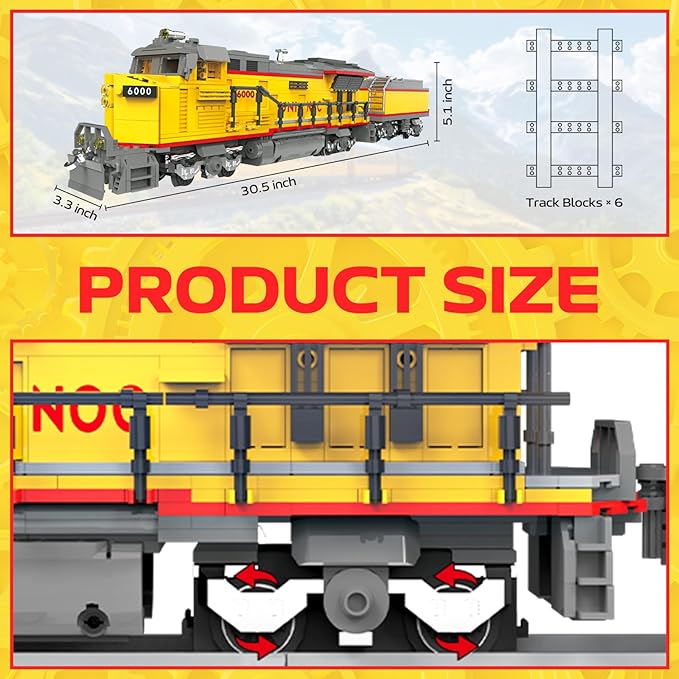 AC6000 Classic Steam Train Building Blocks Set - STEM Model Trains Sets for Boys 8-14 and Adults - Fun and Creative Freight Train Building Toy for Birthday, Halloween, Chrismas, Valentine (1162 pcs