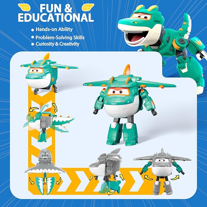 Super Wings 5" Transformable Toys Tino & Mini Tino Pet, 3 in 1 Transforming Dinosaur Airplane Robot, Educational Action Figure for Boys Girls Age 3+, Dinosaur Toy for Preschool Play