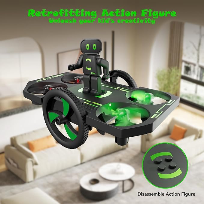 2in1 Remote Control Drone Jumping Flying Car Drones for Kids 8-12 Mini Small Nano Indoor RC Quadcopter Toy with Race on Land Mode,Circle Fly,360 Flip,Altitude Hold,2 Batteries
