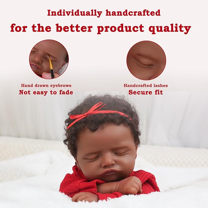 CHAREX Realistic 18 Inch Reborn Baby Doll - African American Sleeping Newborn Handcrafted Lifelike Black Skin Perfect for Kids Aged 3 and Up with Accessories
