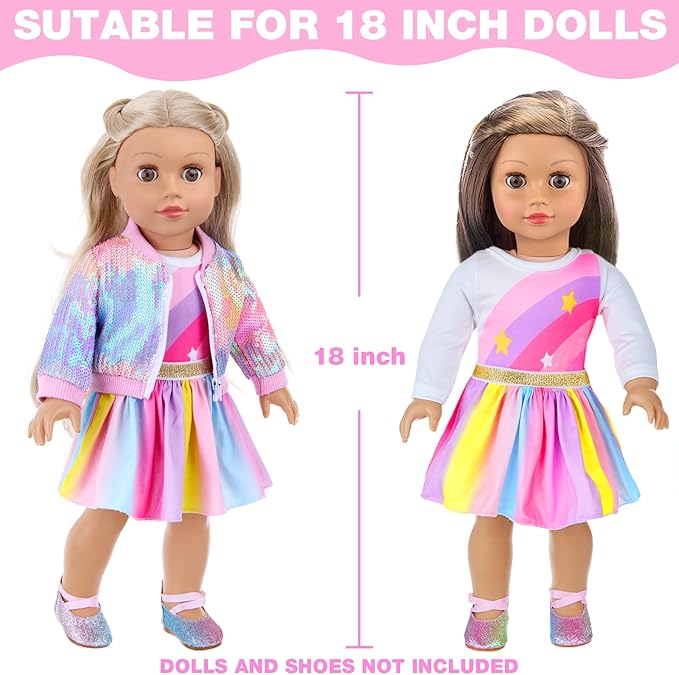 UNICORN ELEMENT American 18 Inch Doll Makeup Accessories and Clothes,Sequin Backpack Set for 18" Dolls Include Skirt Bracelet Hair Clip Phone and Makeup Sets(No Doll and Shoes