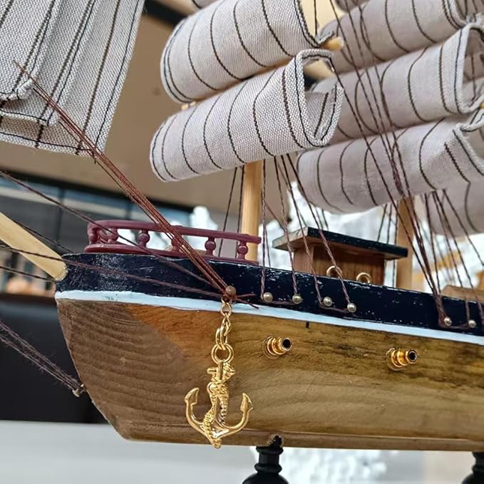 Model shipHandmade Crafts Sailing Ocean Theme Smooth Sailing Model Mediterranean Sailing Wooden Sailing Boat Suitable for Home Office Desktopssailboat Model(Brown) Ship