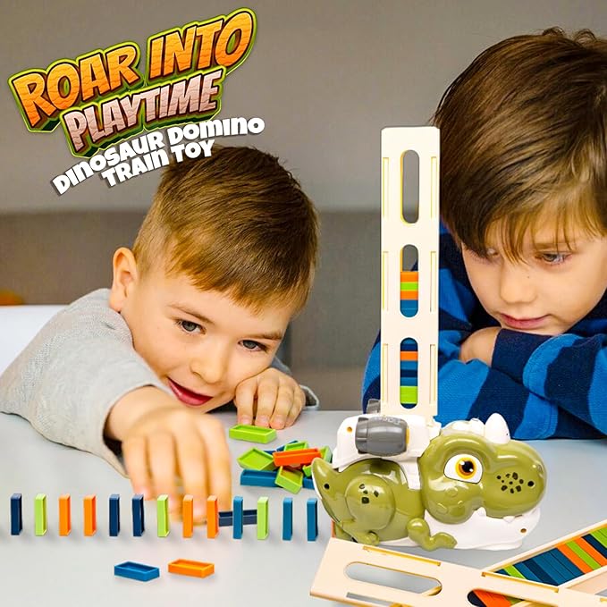 Atlasonix Domino Train, Domino Train for Kids, Automatic Set for Kids, 3 Year Old Boy Gift, Montessori Toys, Fun, Educational Toys, Birthday Present for 3-5 Year, 220 Blocks Dinosaur