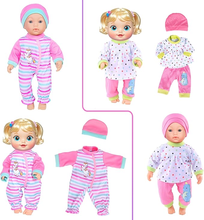 Doll Clothes 7 Sets Doll Playtime Outfits Clothes Hat Headband Fits for 10 Inch Baby Dolls 12 Inch New Born Baby/Alive Baby Dolls 14 inch Dolls (No Doll)