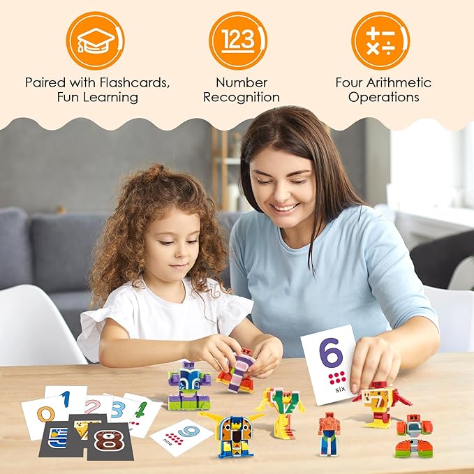 Animal Number Robots Transformers Toys 10-in-1 โ STEM Learning Toys for Kids Ages 3+, Number Blocks with 10 Digital Cards, Convertible to Mega Robot (ABC Zoo Series)