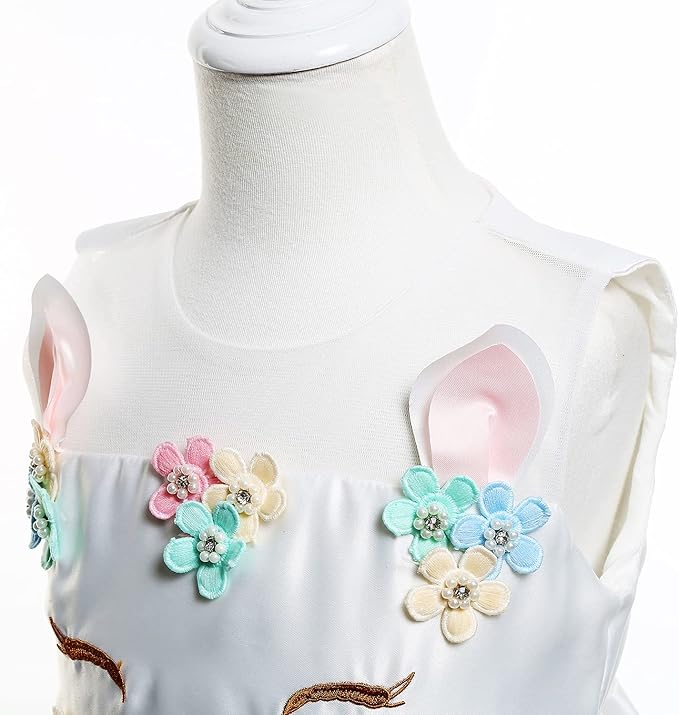 Unicorn Dress for Girls Unicorn Costume Pageant Princess Party Birthday Long Gown with Unicorn Headband & Necklace