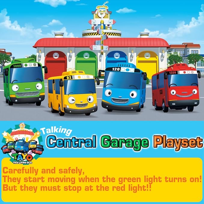 Tayo The Little Bus Central Garage Play Set - Action Play car Figure, Christmas and Birthday Gifts for Kids, The Most Popular Children's Cartoon Characters in Korea