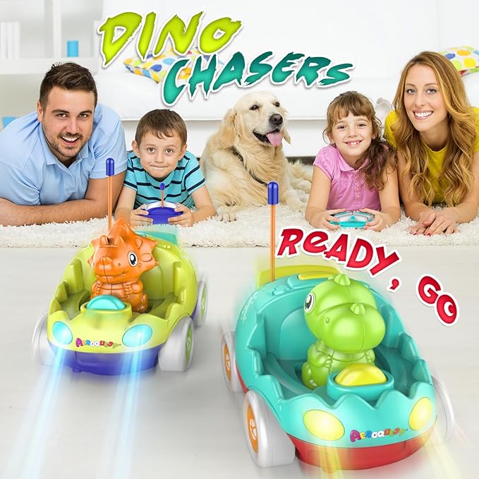Remote Control Car for Toddlers Toddler Toys for 18+Months RC Cars with LED Lights & Music Dinosaur Toy for Kids 2 3 4 5 Years Old Birthday Gifts for 3+ Year Old Girls Boys -2 Pack